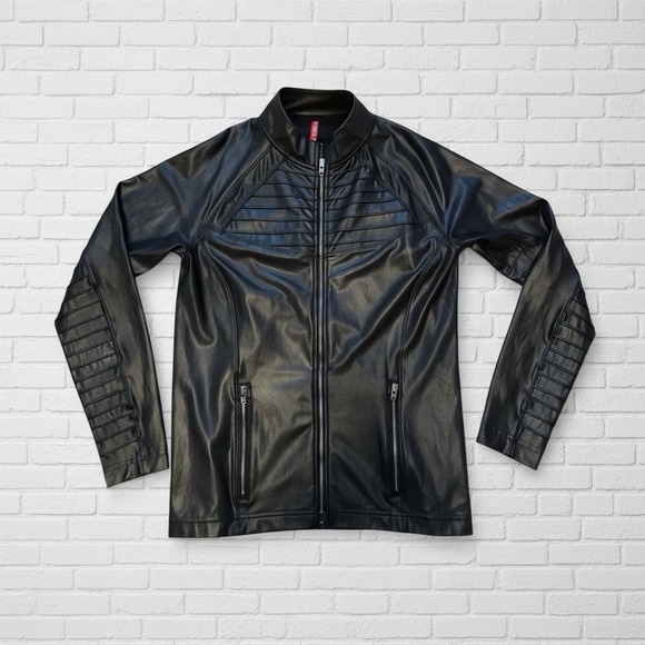 SPANX Jackets & Blazers - SPANX‎ Moto Jacket Black Full Zip Lightweight Faux Leather-Like Large